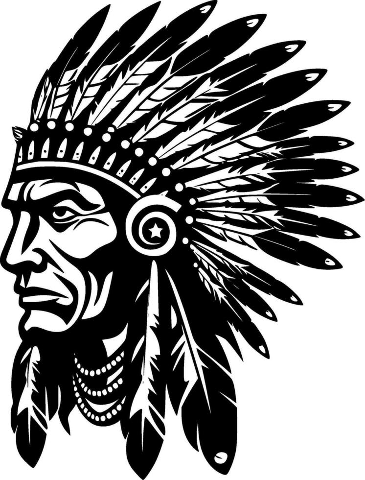 Indian Chief - Black and White Isolated Icon - Vector illustration