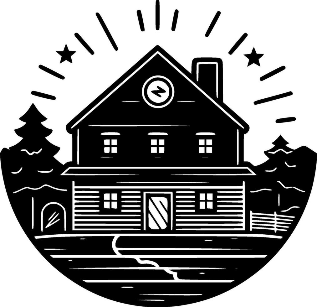 Farmhouse - Black and White Isolated Icon - Vector illustration