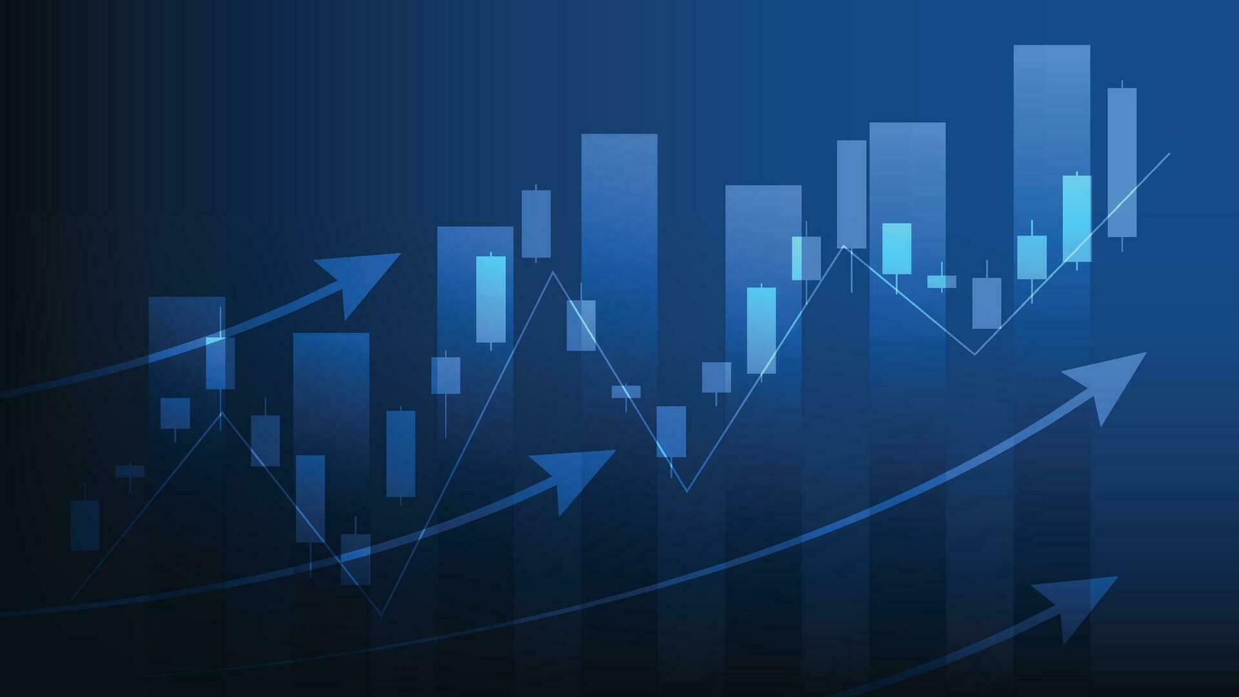 Financial business statistics with bar graph and candlestick chart show stock market price on dark blue background vector