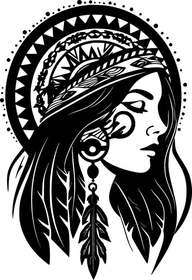 Boho, Black and White Vector illustration