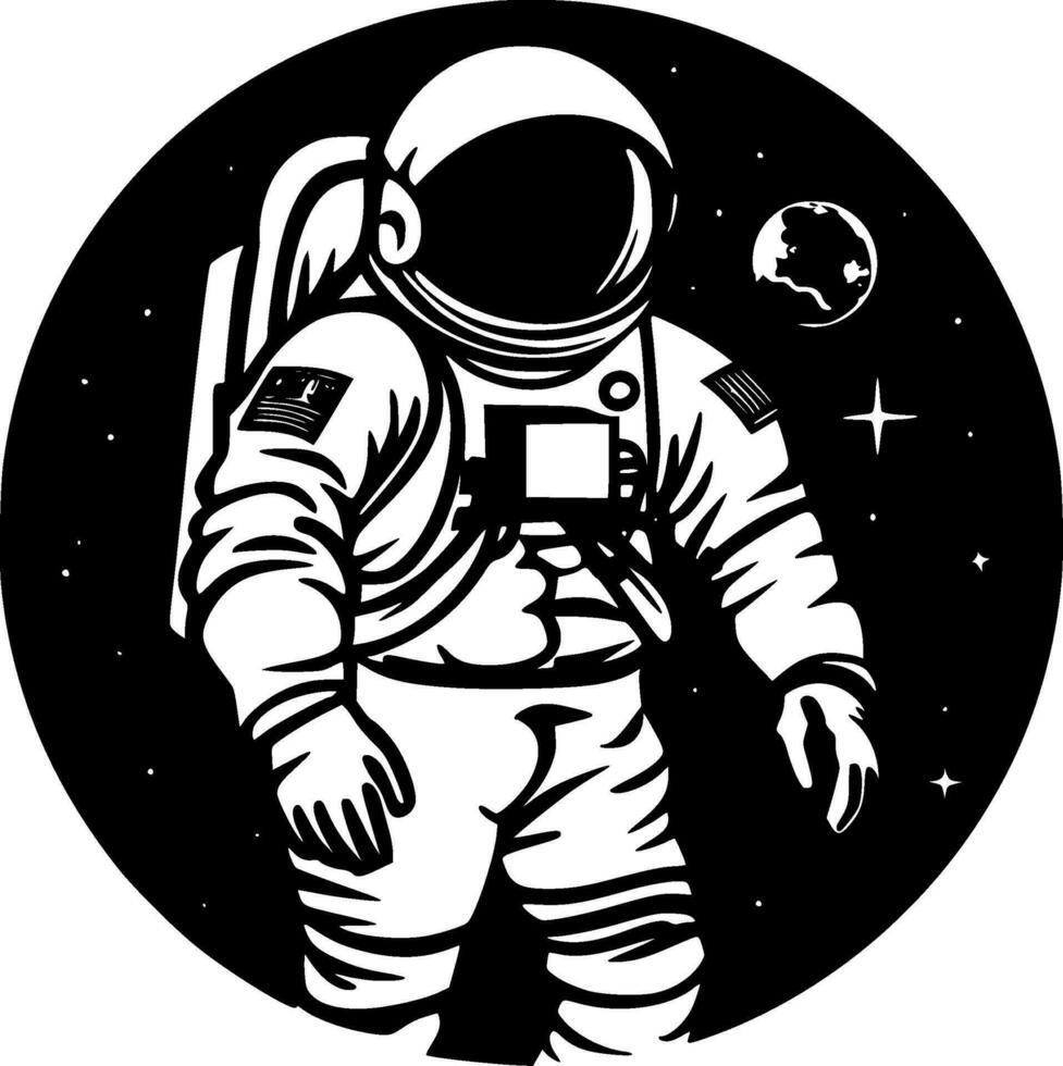 astronauta - negro y blanco aislado icono - vector ilustración