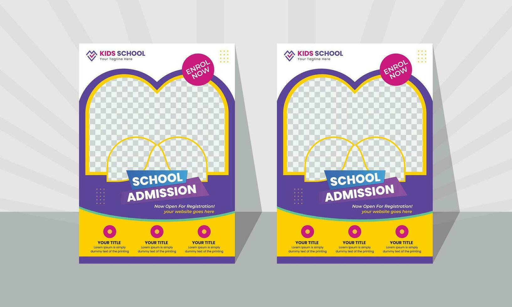 Flyer for school admissions. design set for a return to school flyer. flyer for the back-to-school admissions push. school admission flyer template in shades of green, purple, and yellow. vector