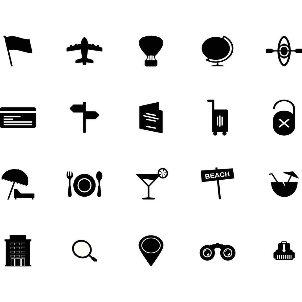 Discover the world through our travel icon set. From passports to landmarks, essential visuals for your projects. vector