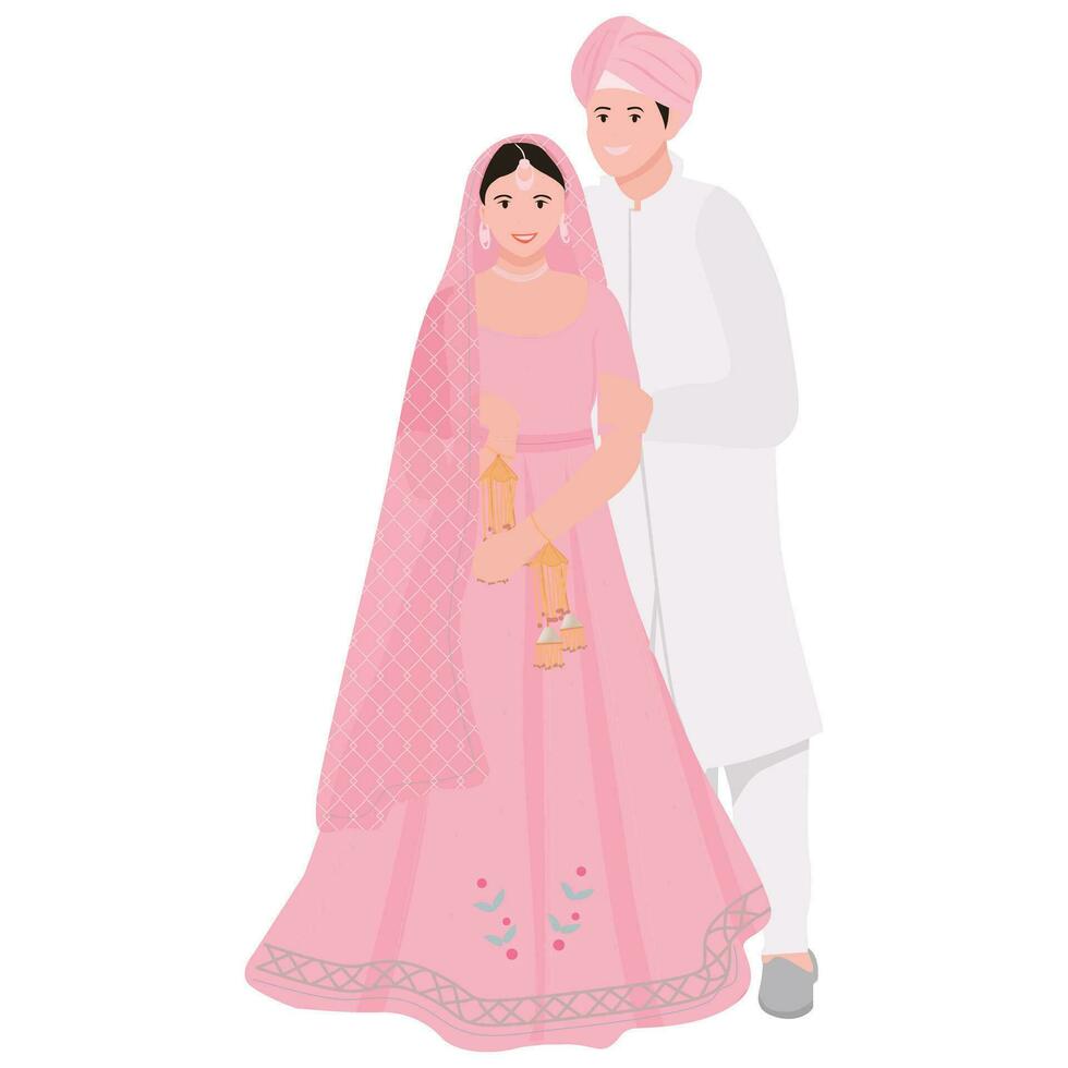 Indian punjabi couple in wedding outfits vector