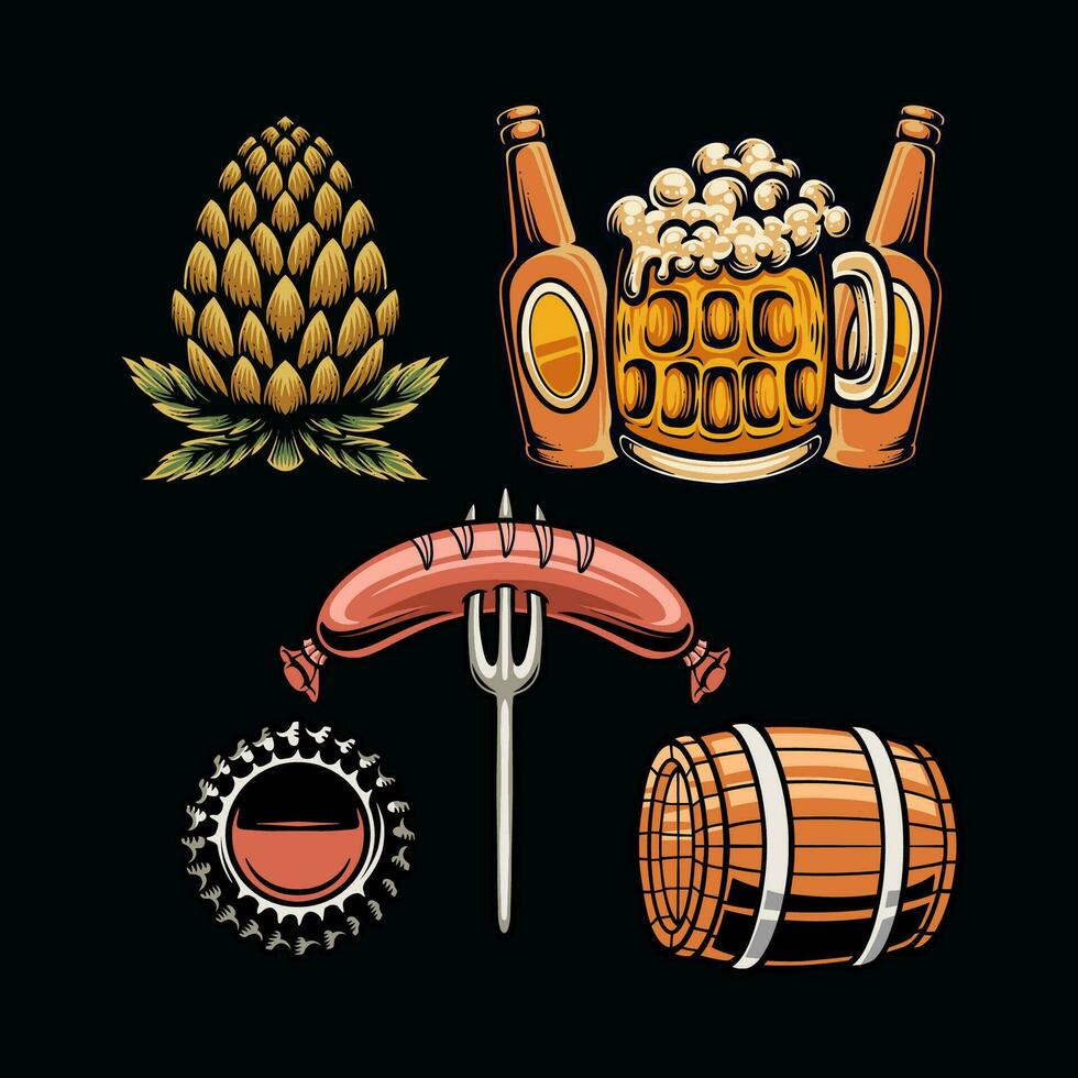 Hand drawn elements collection for oktoberfest beer festival celebration vector