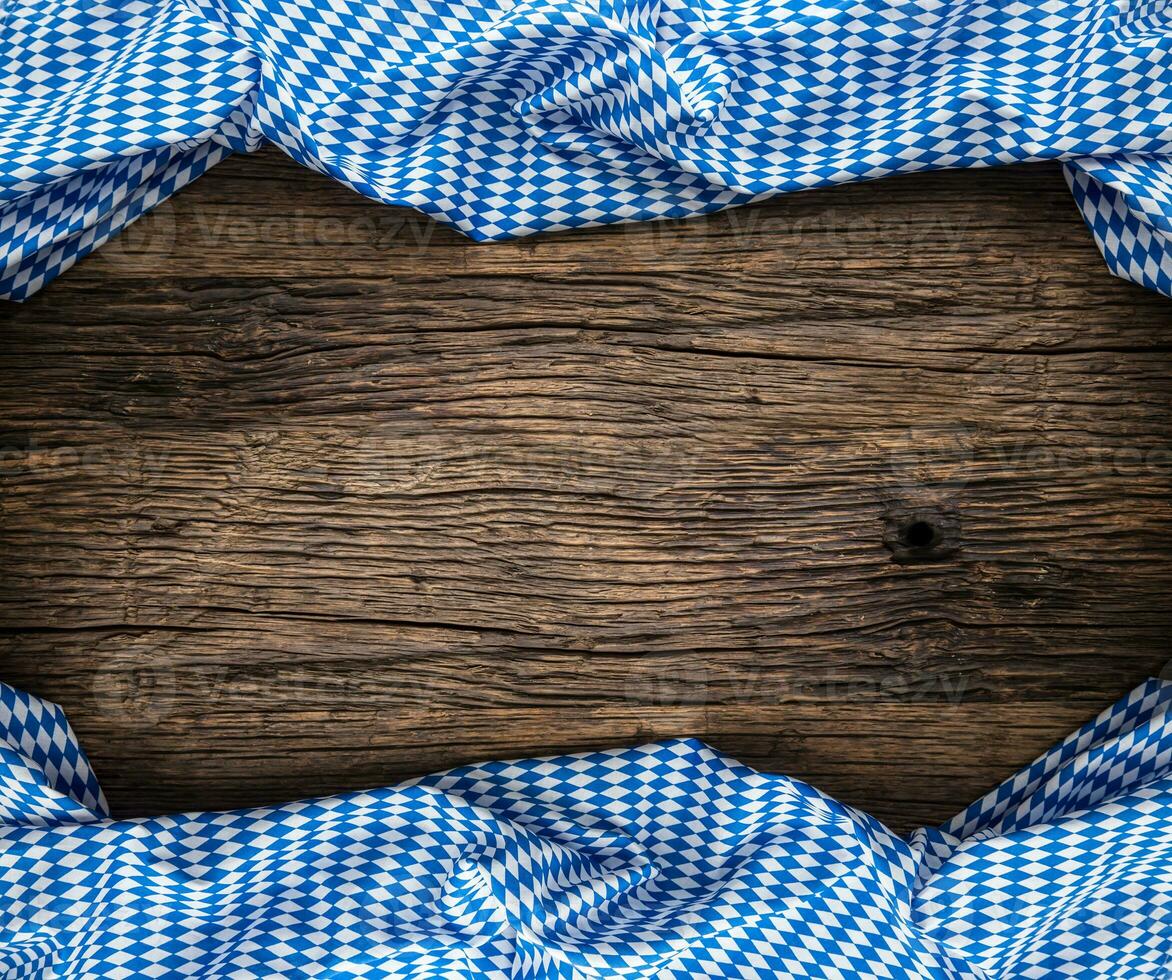 Oktoberfest. The blue checkered tablecloth or napkin typical of the Munich Beer Festival in the German Oktoberfest. Free space for your text product or information photo