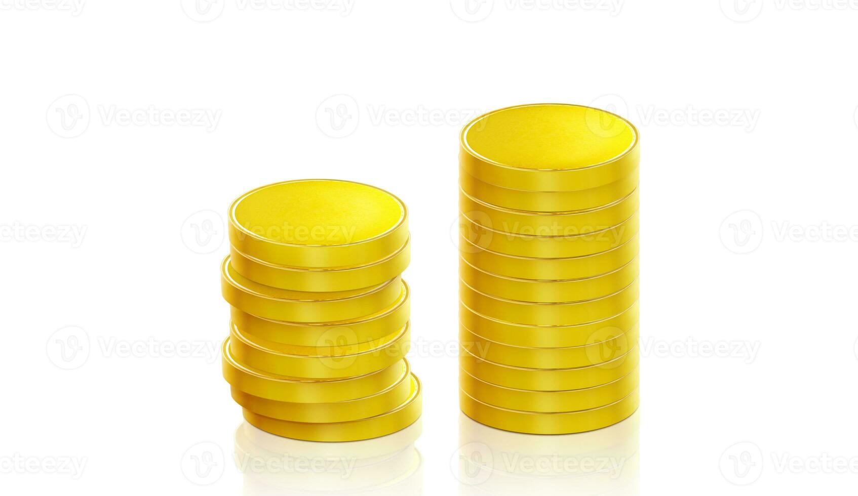 Heap of gold coins on white background with concept of profit, income, gold coin or currency of business photo