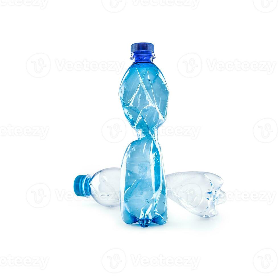 Plastic pet bottles used on a white background photo