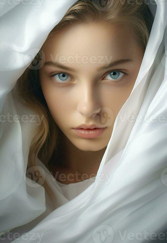 Young woman face white beauty portrait photo