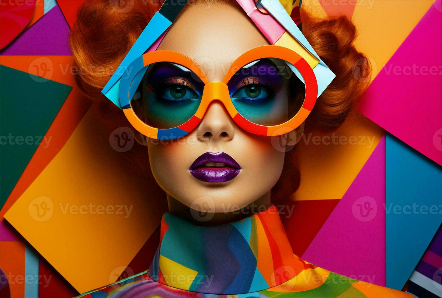 Woman trendy pretty sunglasses makeup portrait hipster beauty elegance fashionable model red photo