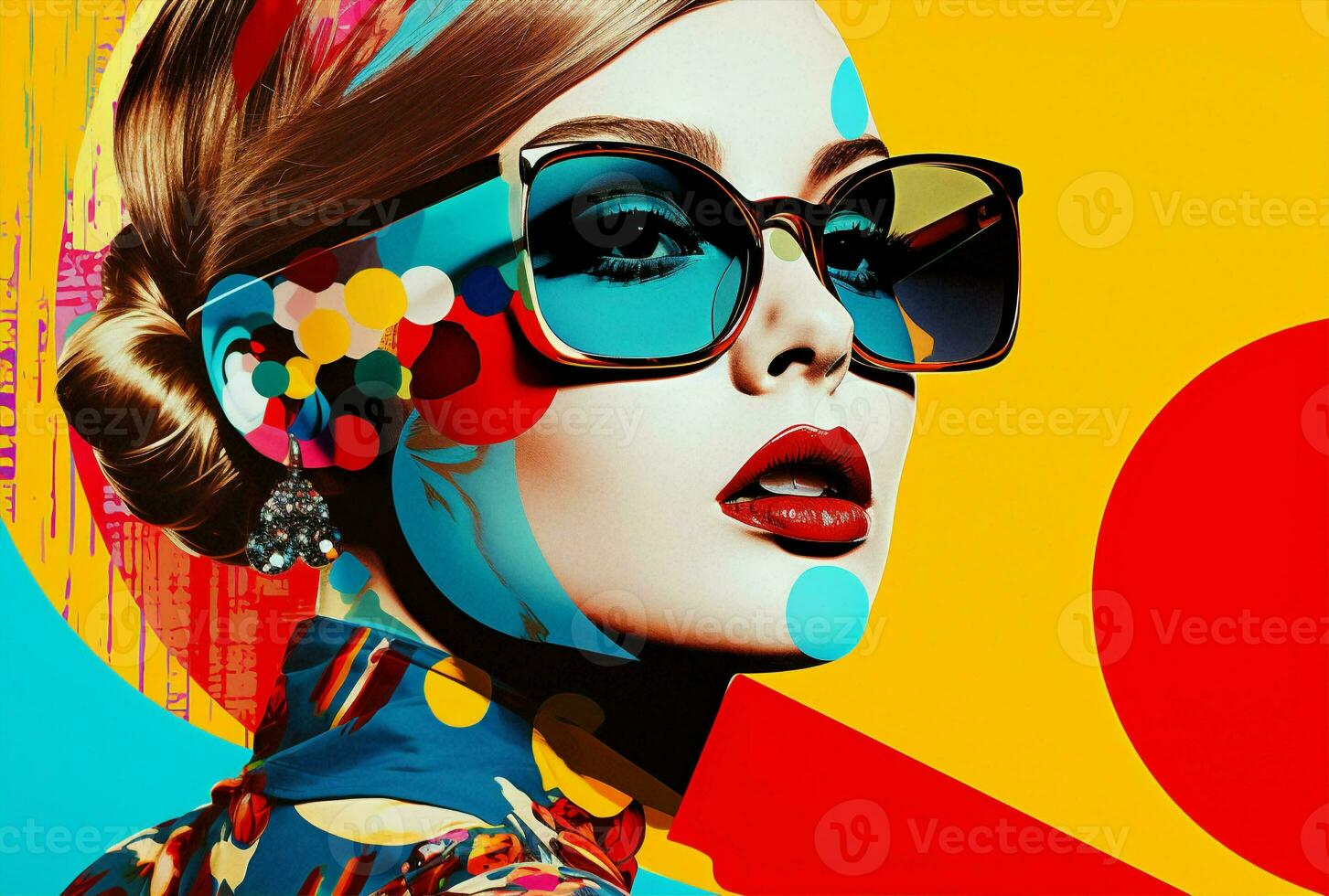 mujer modelo hipster de moda rojo labios maquillaje de moda bonito accesorios retrato belleza antecedentes Gafas de sol foto