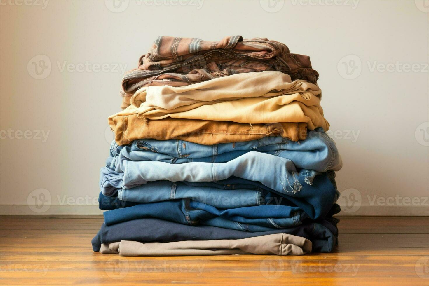 Pile fabric garment laundry background clean dirty different blue apparel textile stack colorful home cloth photo