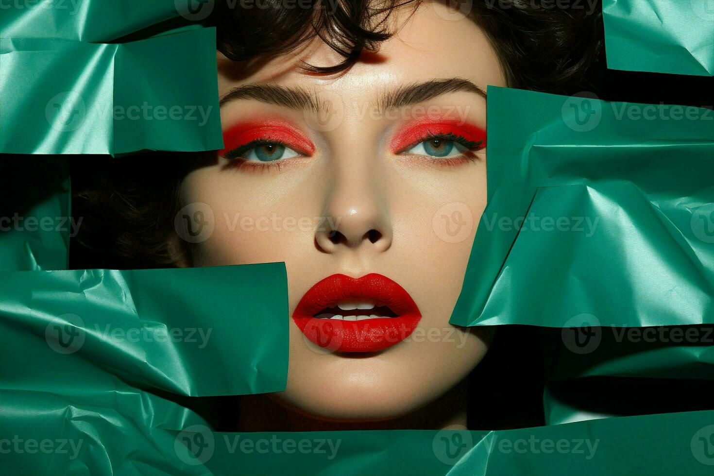 Mouth woman green paper modern concept face fashion red color beauty lips photo