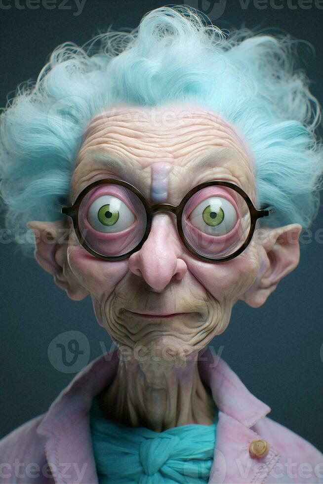 Woman portrait close-up shock looking glasses open halloween old spooky retired surprise adult photo