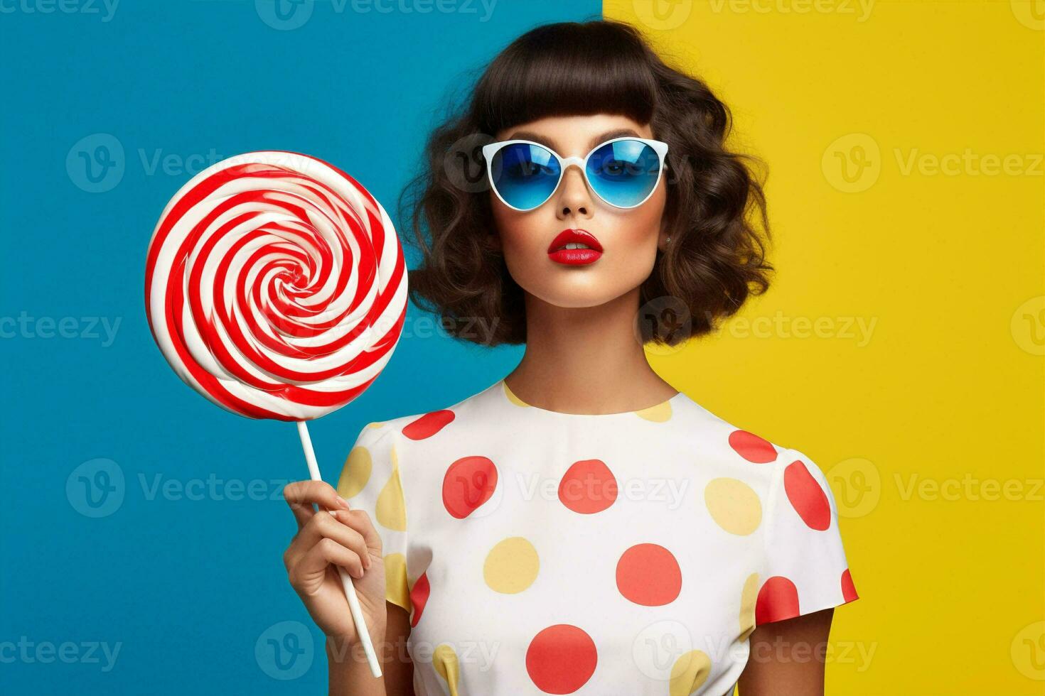 Portrait woman sweet fashion lollipop valentine colorful holiday beauty candy face bright photo