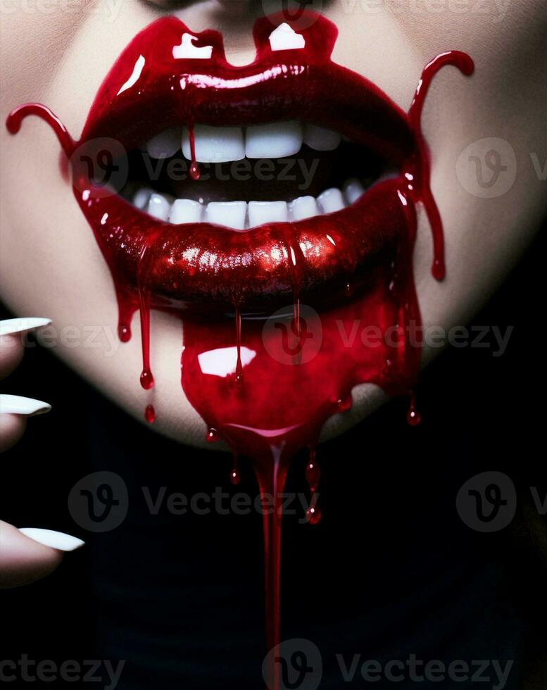 Fear woman witch blood model face halloween red evil hell bloody horror dark photo