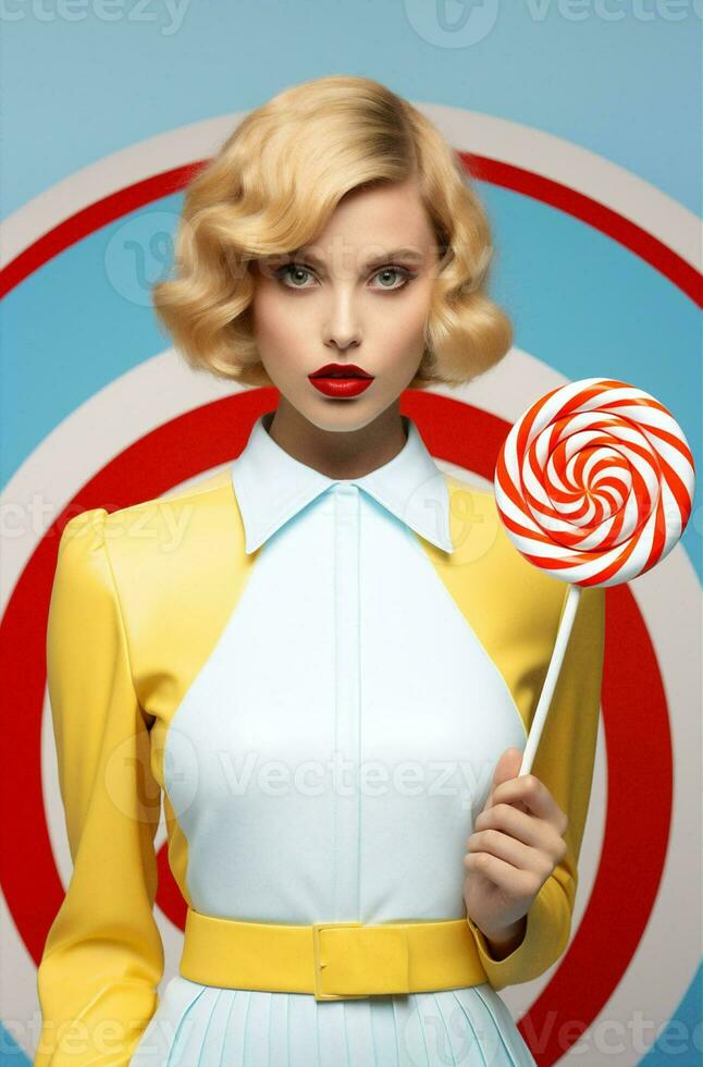 Beauty woman holiday expression fashion lips valentine lollipop colorful candy face sweet photo