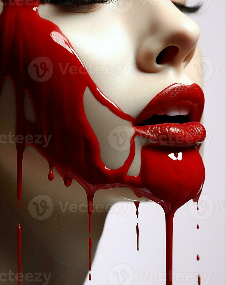 mujer horror rojo vampiro temor mal Víspera de Todos los Santos sangre maquillaje oscuro sangriento cara de miedo belleza foto