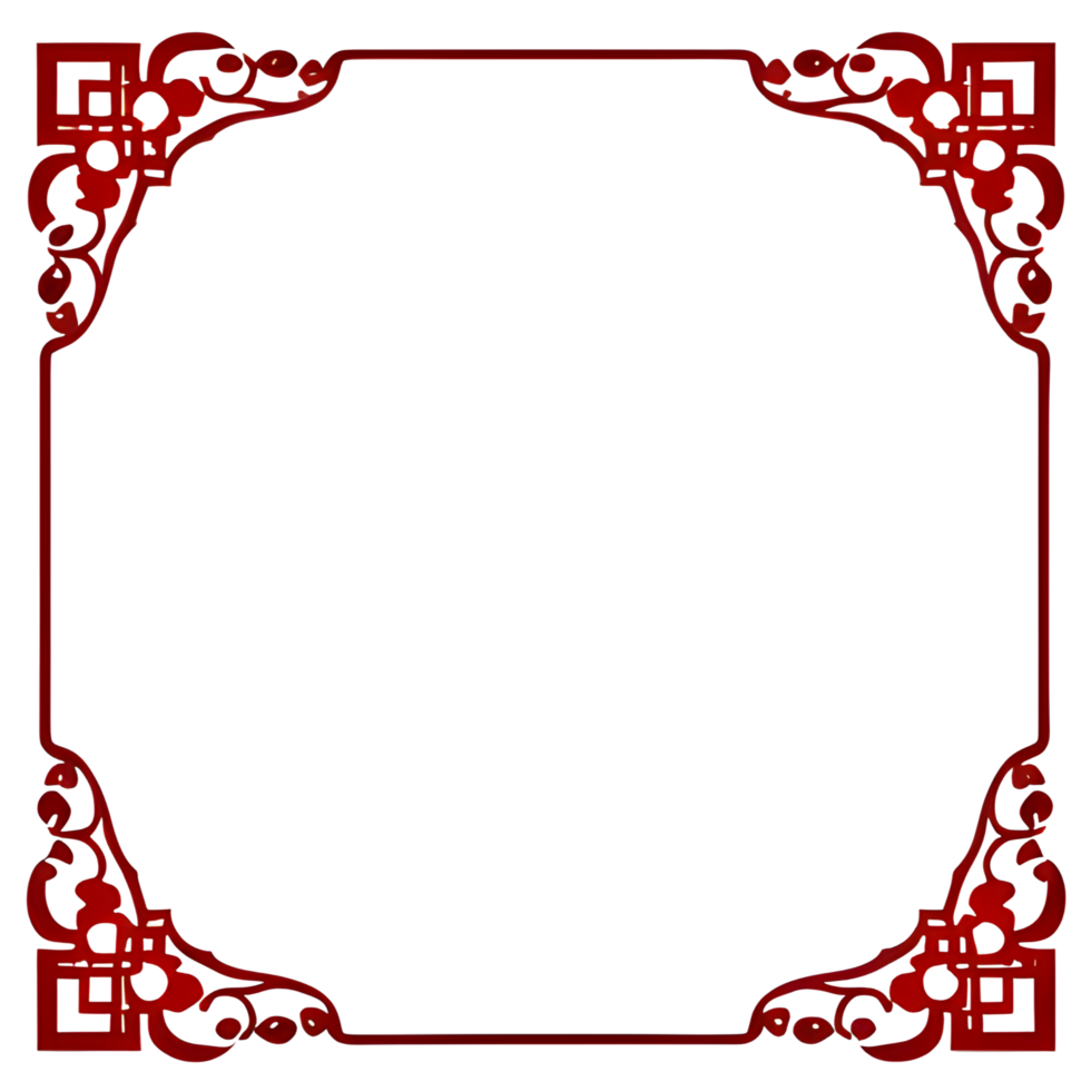 Red Border Frame Chinese Style Ai Generative png