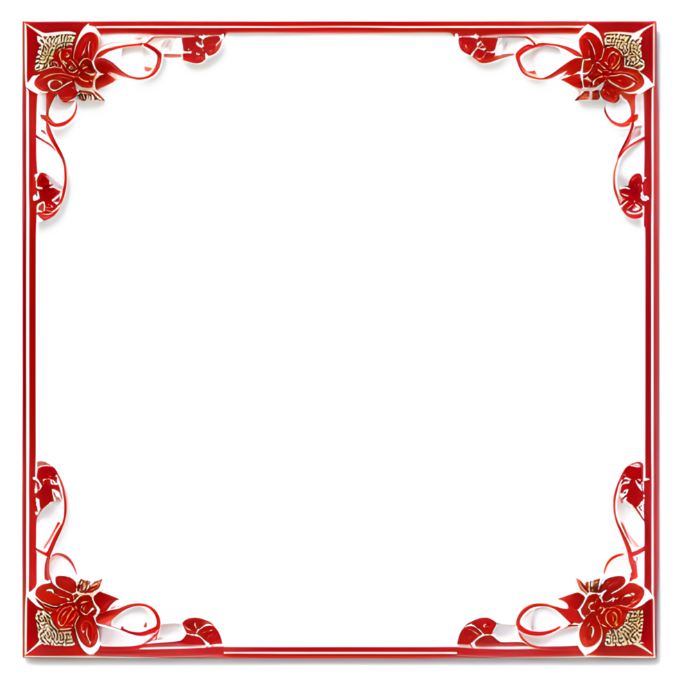 Red Border Frame Chinese Style Ai Generative png