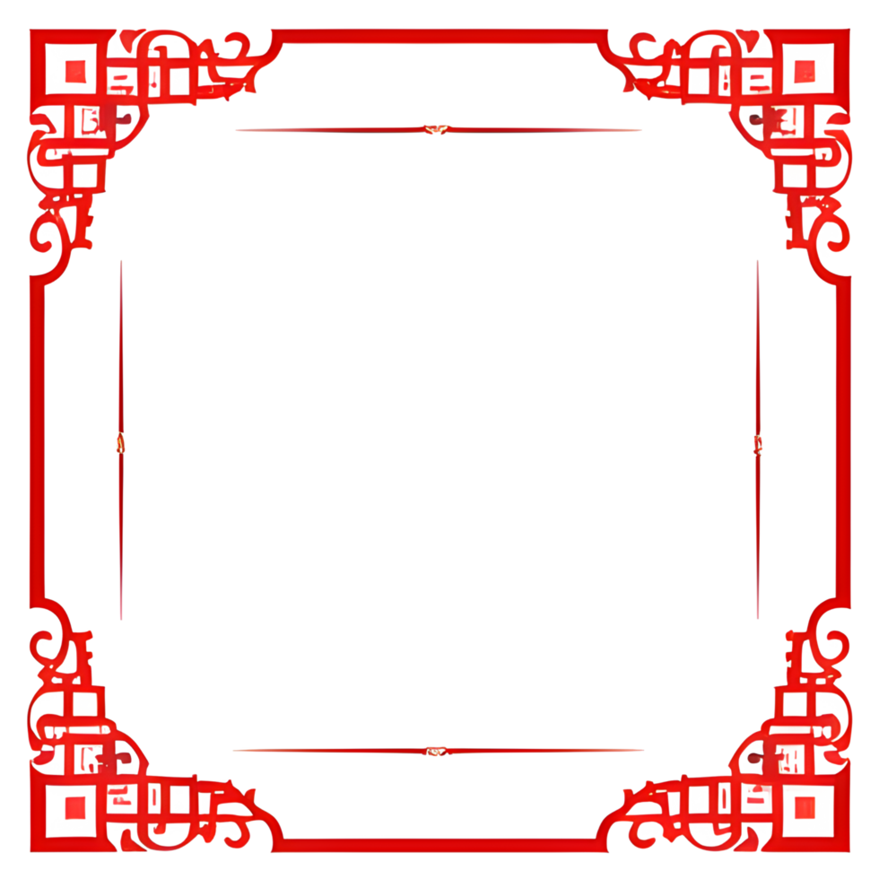 Red Border Frame Chinese Style Ai Generative png