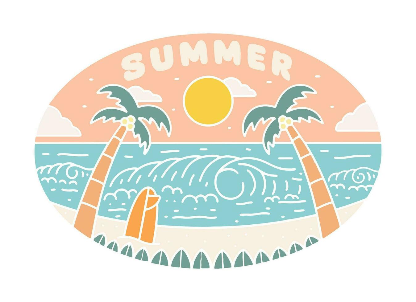 verano veces y playa vibraciones vector ilustración para diseño camiseta, insignia, pegatina, etc