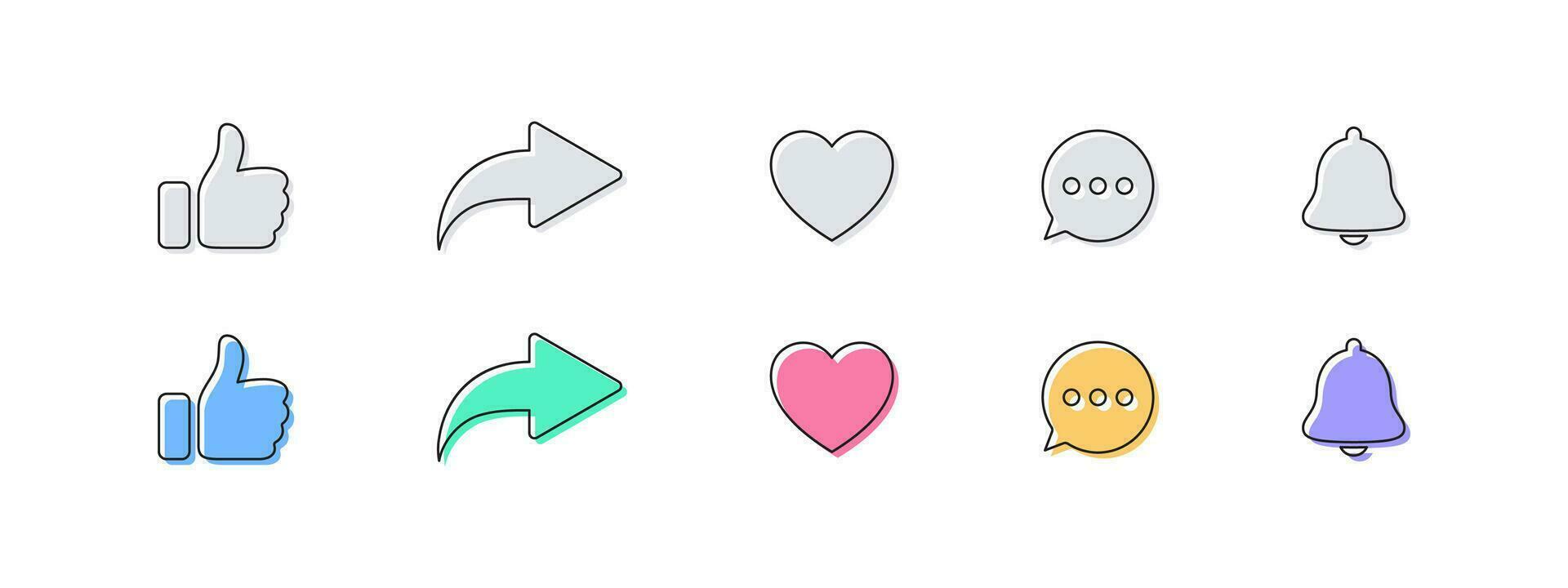 Social network signs. Like, comment, share, icons set. Vector scalable graphics