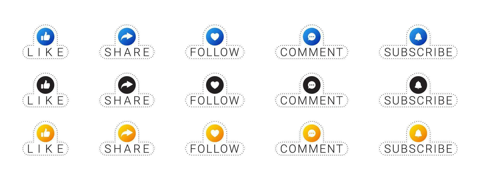 Social network signs set. Like, comment, share, icons. Vector scalable graphics