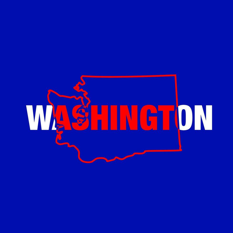 Washington map typography illustration with blue red color. vector
