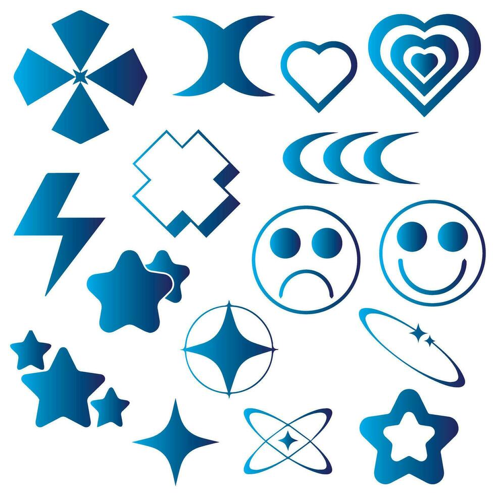 Retro futuristic elements for design. Collection of abstract graphic geometric symbols and objects in y2k style. vector