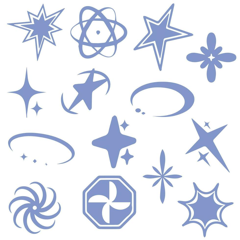 Retro futuristic elements for design. Collection of abstract graphic geometric symbols and objects in y2k style. vector