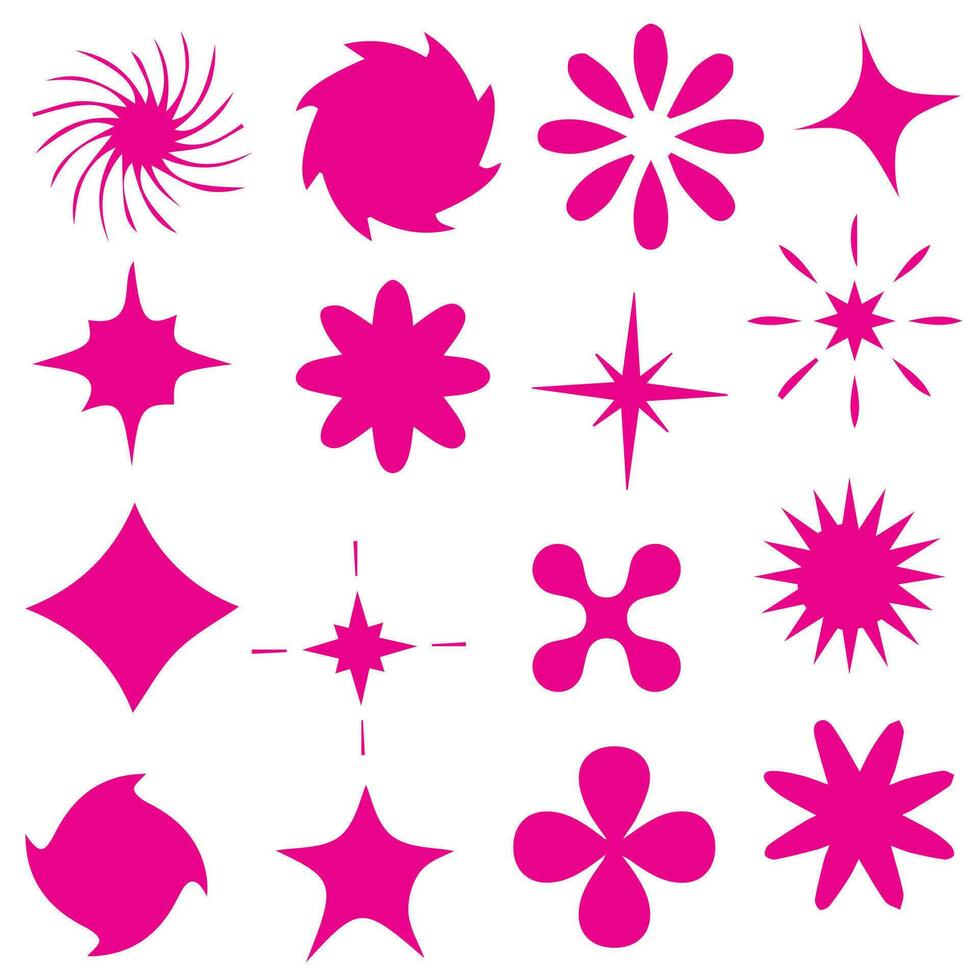 Retro futuristic elements for design. Collection of abstract graphic geometric symbols and objects in y2k style. vector