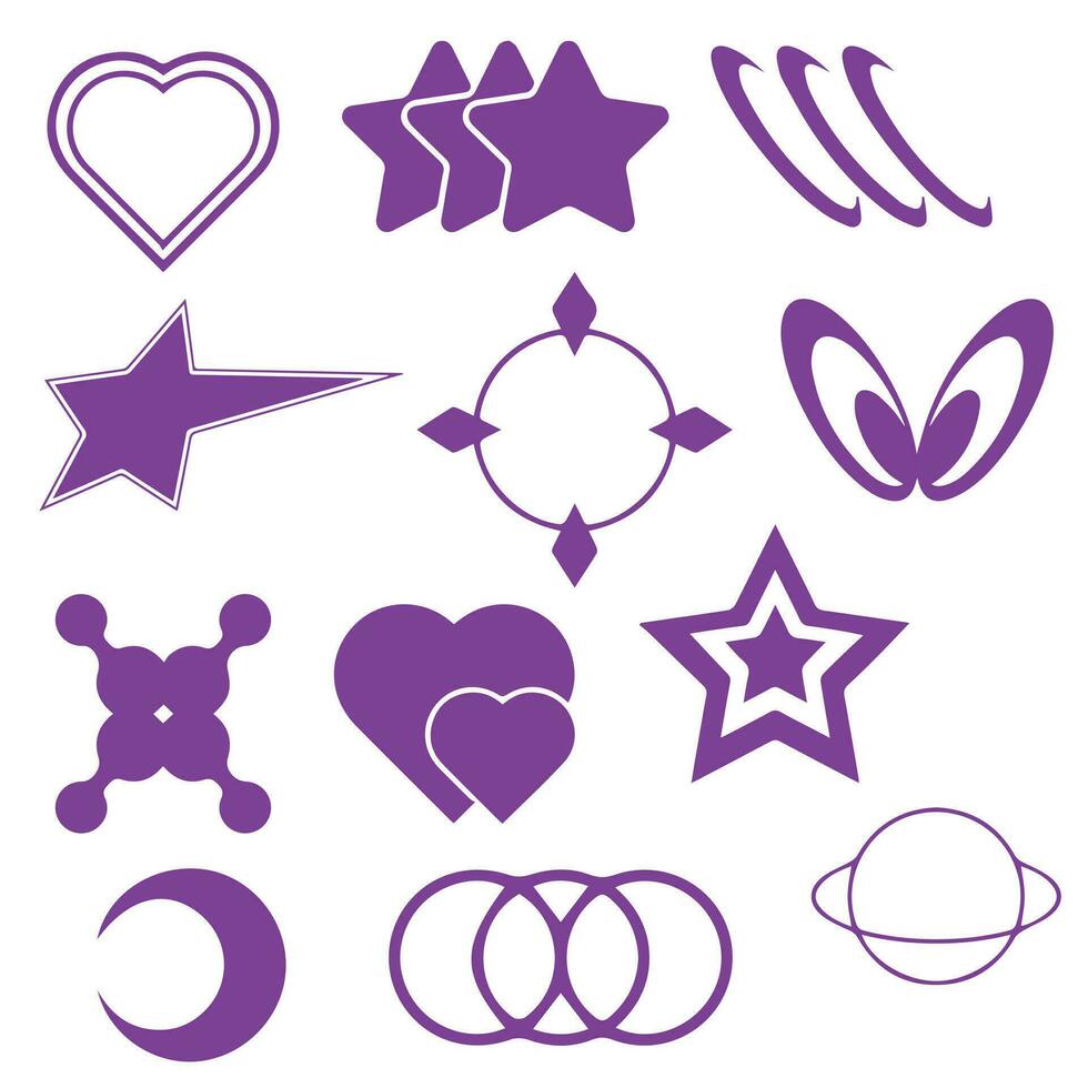 Retro futuristic elements for design. Collection of abstract graphic geometric symbols and objects in y2k style. vector