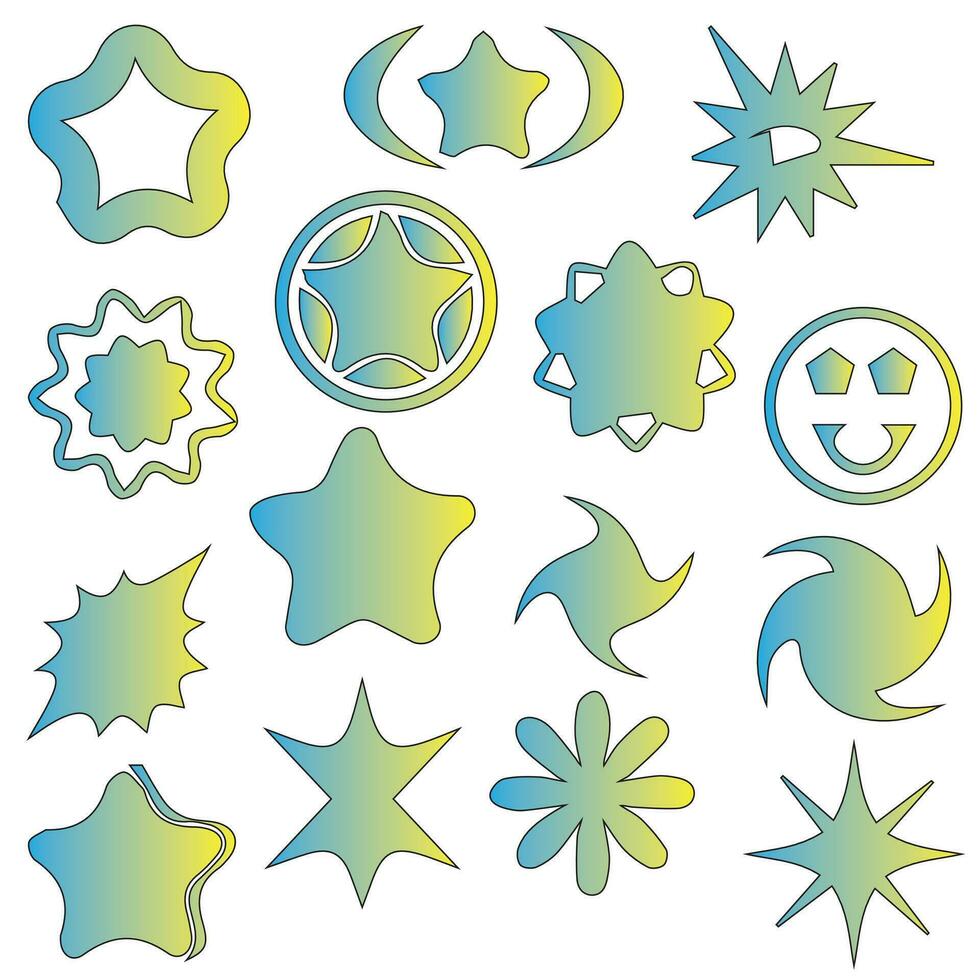 Retro futuristic elements for design. Collection of abstract graphic geometric symbols and objects in y2k style. vector