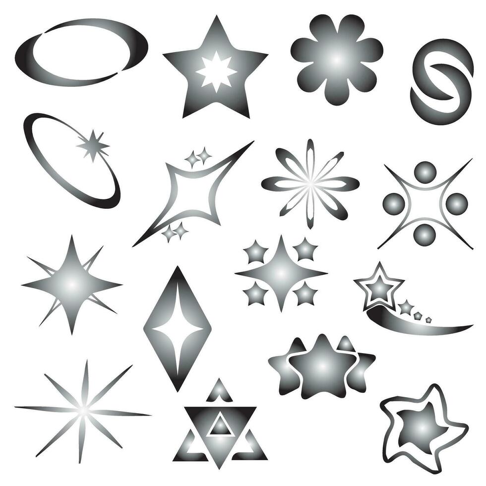 Retro futuristic elements for design. Collection of abstract graphic geometric symbols and objects in y2k style. vector