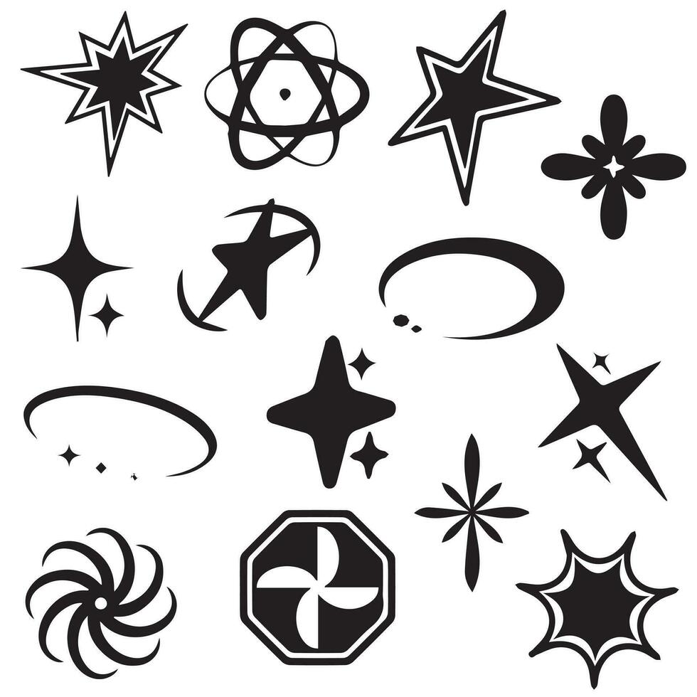 Retro futuristic elements for design. Collection of abstract graphic geometric symbols and objects in y2k style. vector