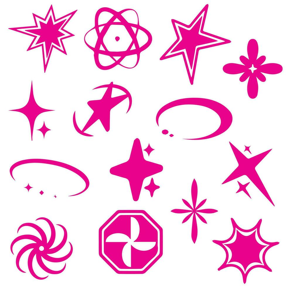 Retro futuristic elements for design. Collection of abstract graphic geometric symbols and objects in y2k style. vector