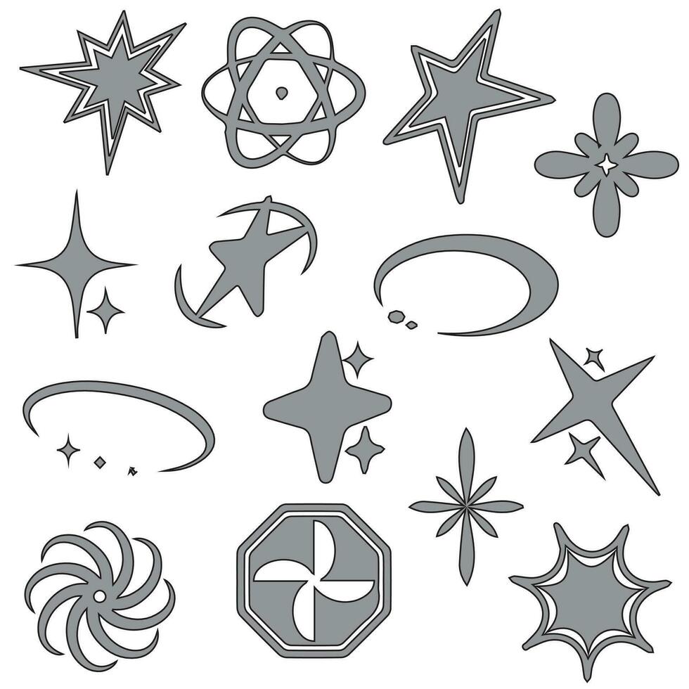 Retro futuristic elements for design. Collection of abstract graphic geometric symbols and objects in y2k style. vector