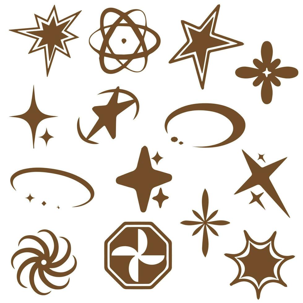 Retro futuristic elements for design. Collection of abstract graphic geometric symbols and objects in y2k style. vector