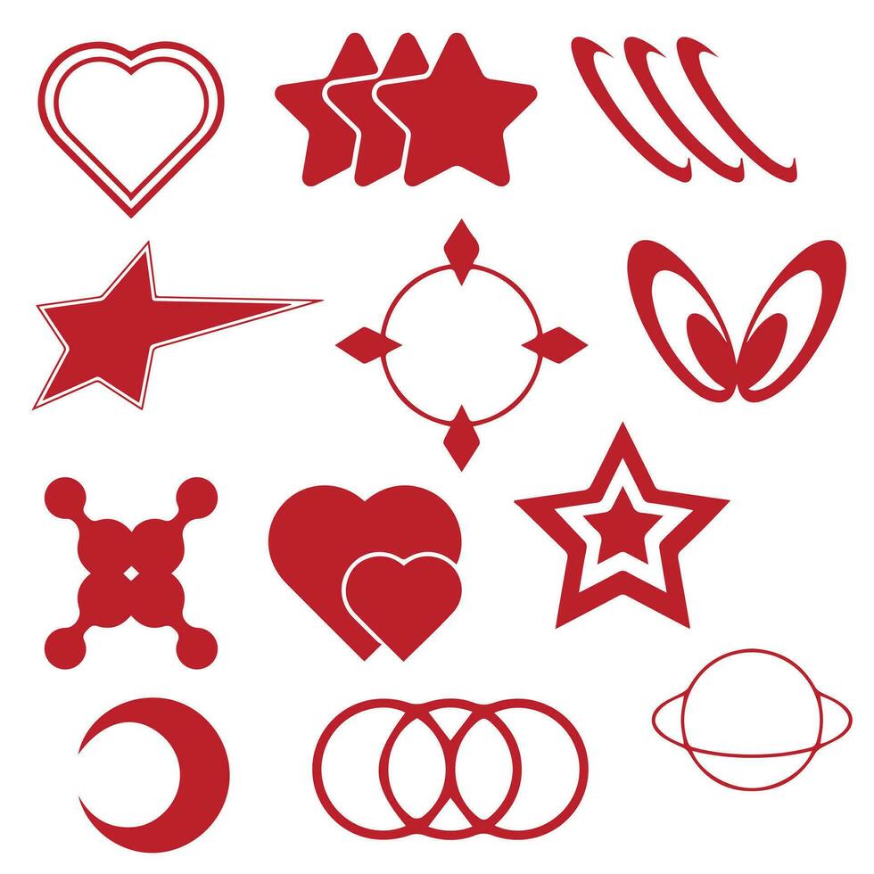 Retro futuristic elements for design. Collection of abstract graphic geometric symbols and objects in y2k style. vector