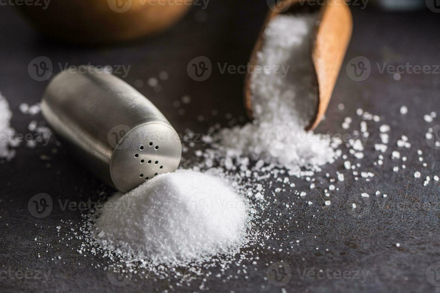Sea and kitchen mineral salt spoon and shaker photo