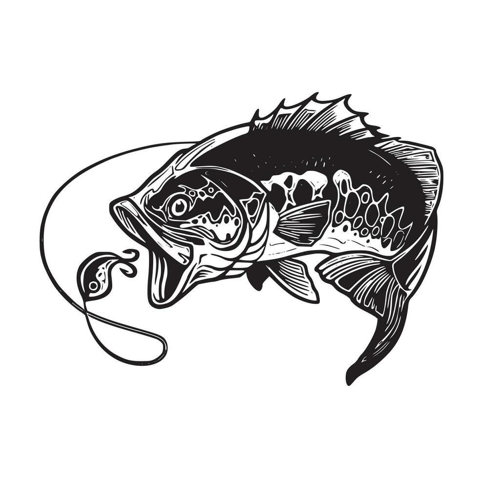 Black and white of largemouth bass fish vector