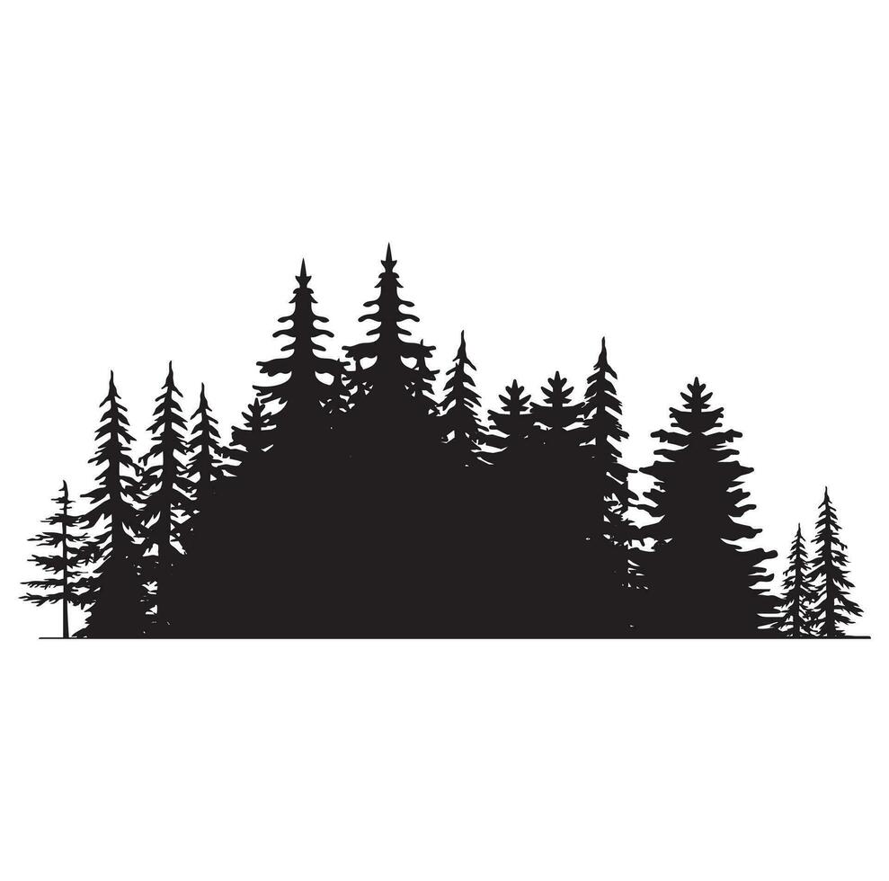 Vintage trees and forest silhouettes set in monochrome style isolated vector illustration