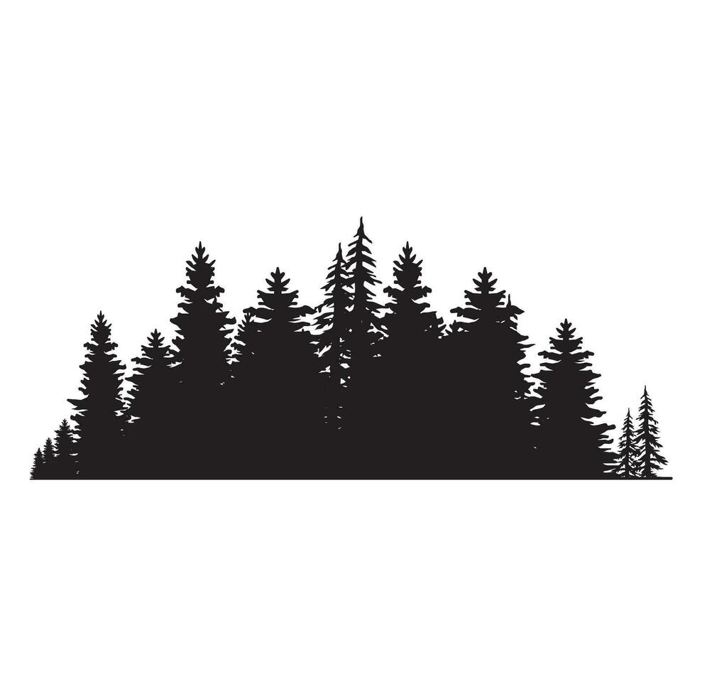 Vintage trees and forest silhouettes set in monochrome style isolated vector illustration