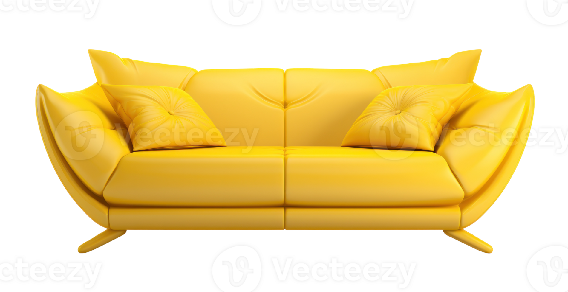 Modern yellow leather sofa with pillows isolated 27605134 PNG