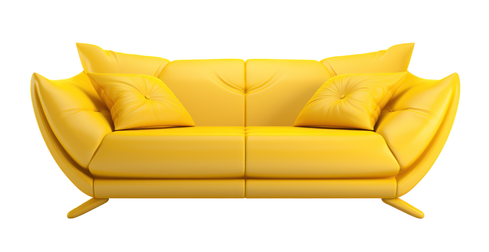 Modern yellow leather sofa with pillows isolated 27605134 PNG
