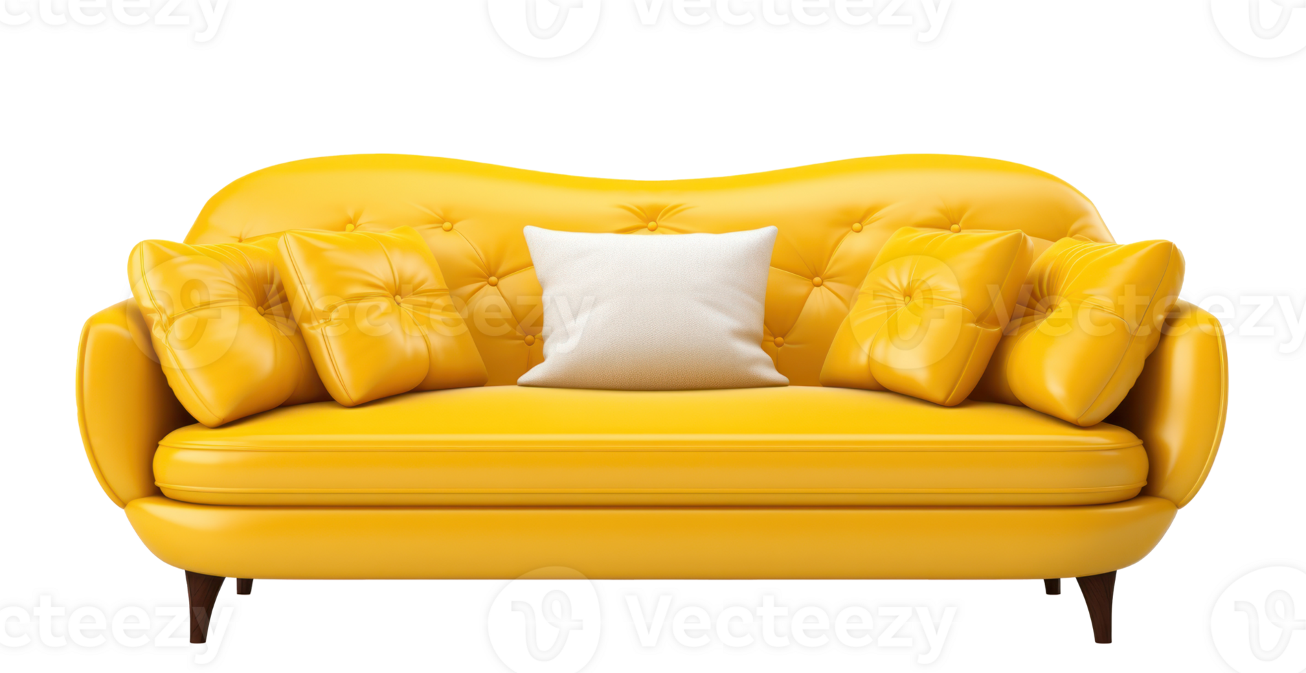 Modern yellow leather sofa with pillows isolated 27605144 PNG