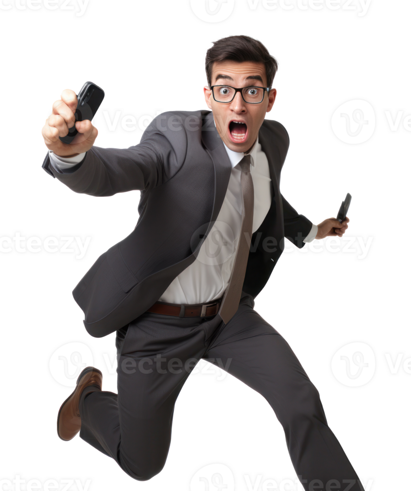 Person in business suit holding phone png