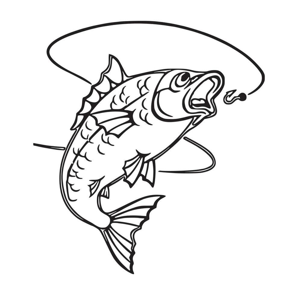 Black and white of largemouth bass fish vector