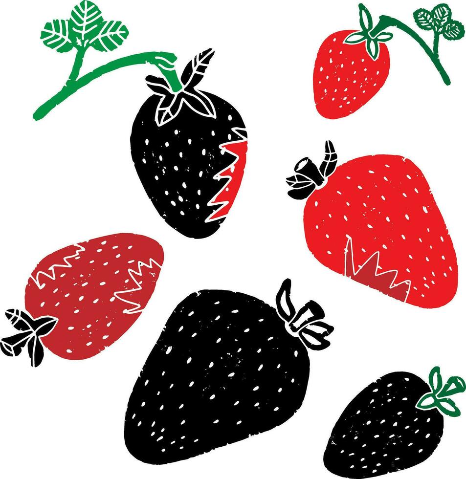 Strawberry. Graphic texture elements. Vector set, collection